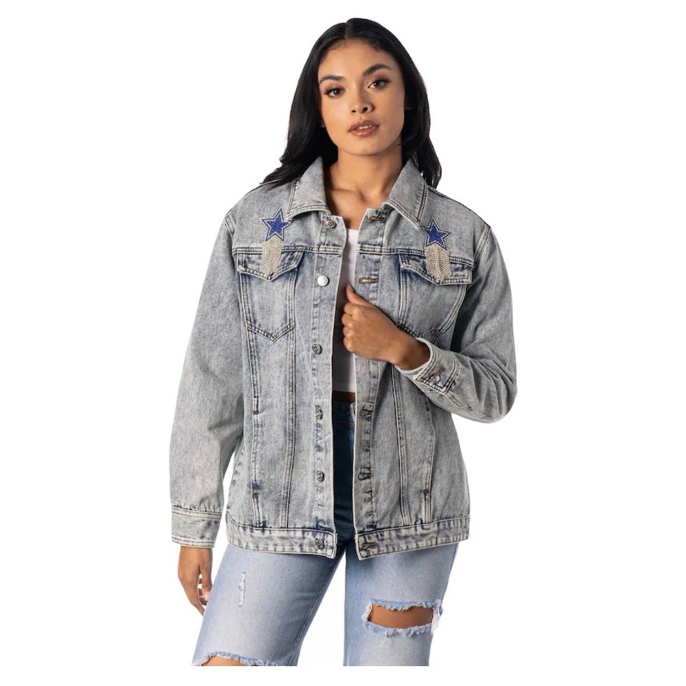 Women's Dallas Cowboys Rhinestone Denim Sequin Fringe Button-Up Jacket Sz M
NWOT - Picture 2 of 7